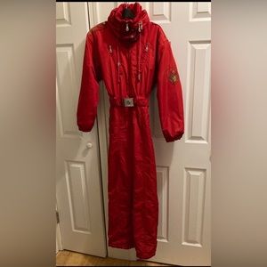 Red Metropolis one piece ski suit